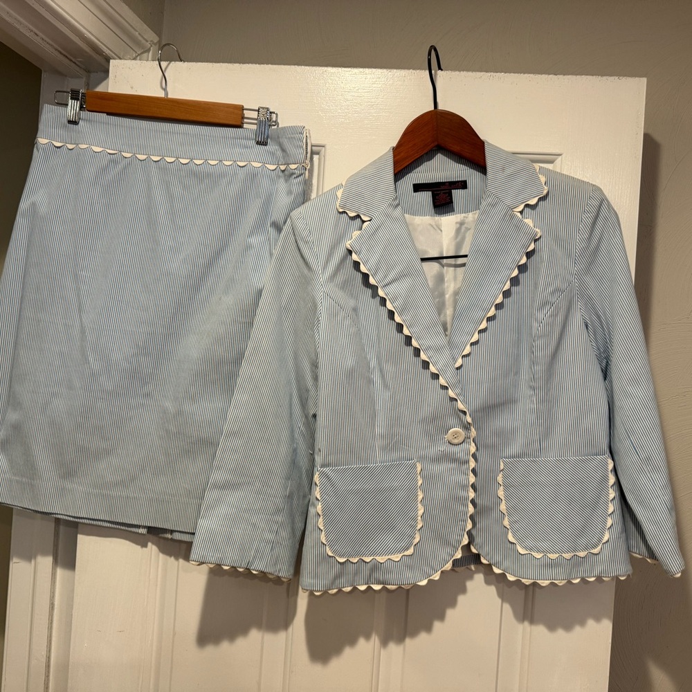 Willi Smith Blue and White Tailored Blazer with Notched Lapels